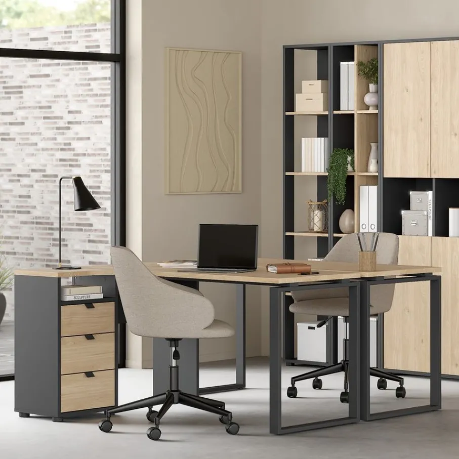 Bureaus< Hoekbureau Bram Eiken / Donkergrijs - 150x76x100 cm