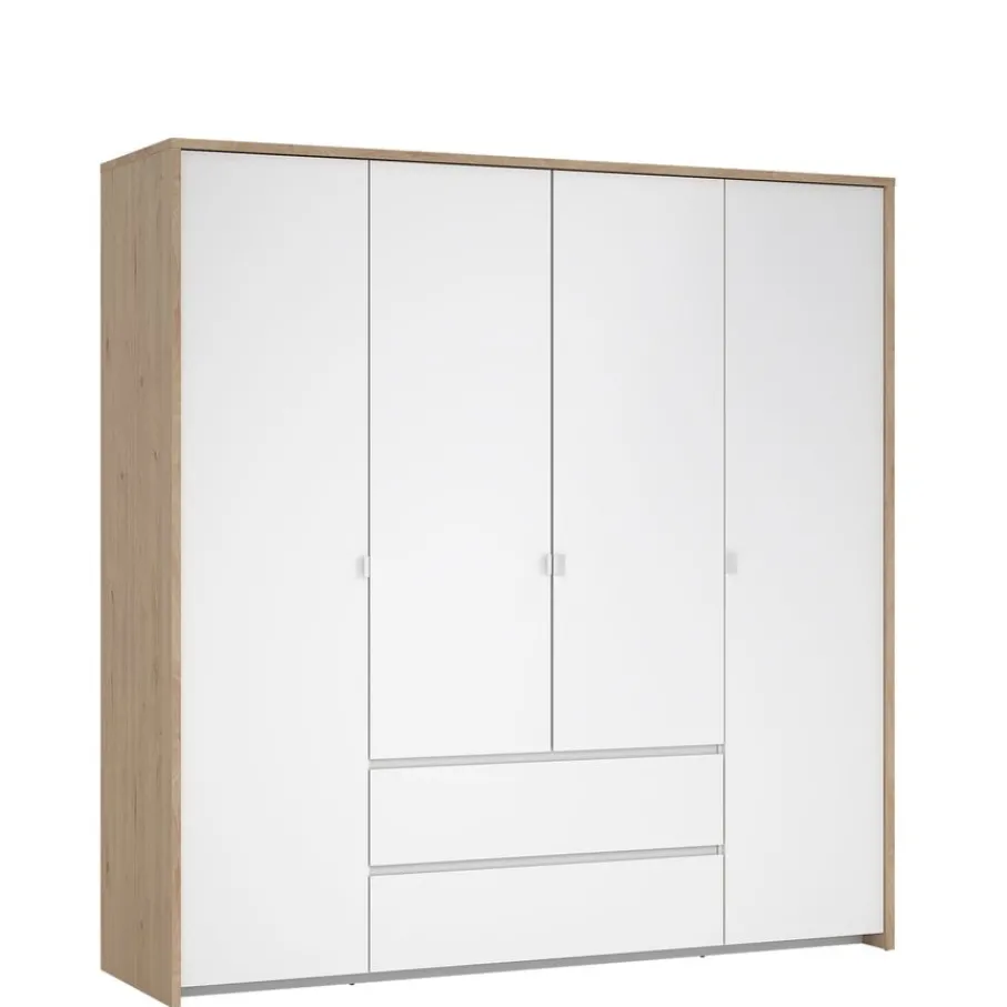 Kledingkasten< Kledingkast Atlanta Eiken / Hoogglans Wit - 197x202x58 cm