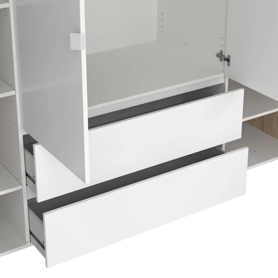 Kledingkasten< Kledingkast Atlanta Eiken / Hoogglans Wit - 197x202x58 cm