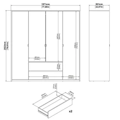 Kledingkasten< Kledingkast Atlanta Eiken / Hoogglans Wit - 197x202x58 cm