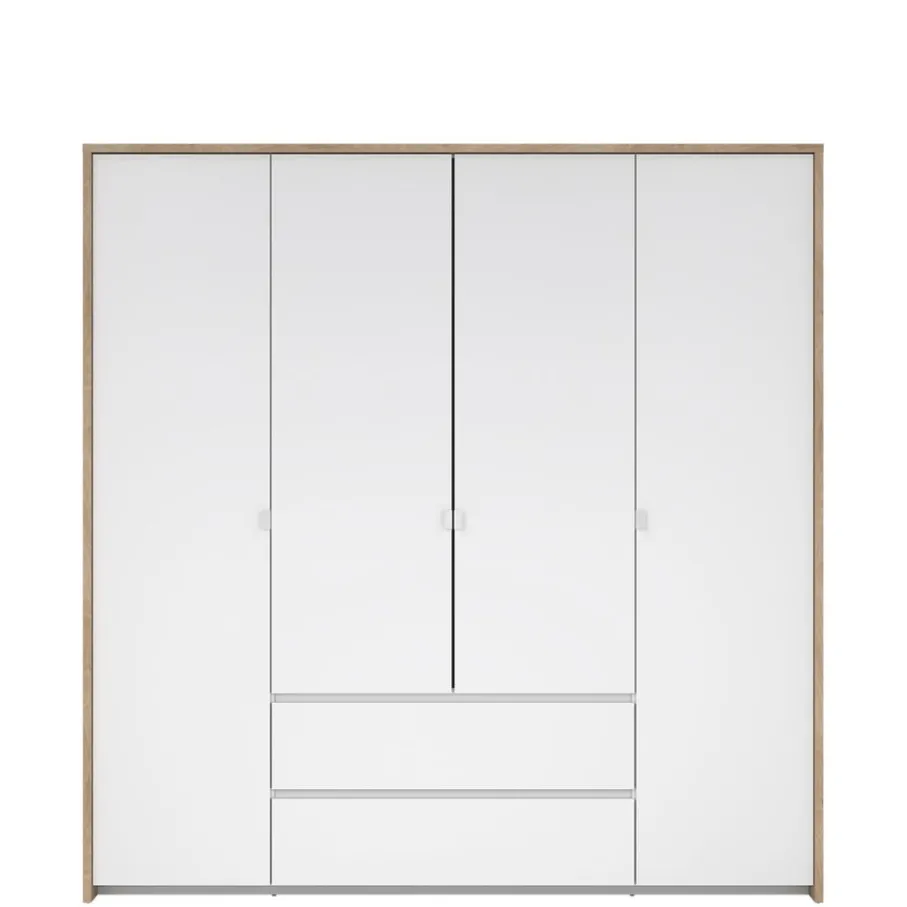 Kledingkasten< Kledingkast Atlanta Eiken / Hoogglans Wit - 197x202x58 cm