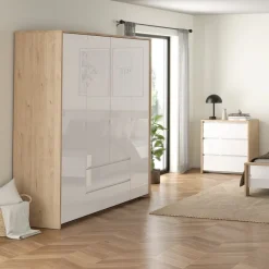 Kledingkasten< Kledingkast Atlanta Eiken / Hoogglans Wit - 197x202x58 cm