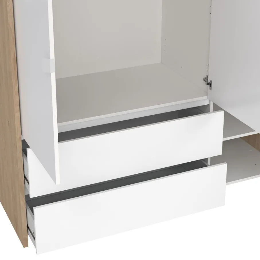 Kledingkasten< Kledingkast Atlanta Eiken / Hoogglans Wit - 149x202x58 cm