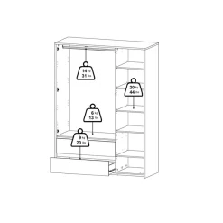 Kledingkasten< Kledingkast Atlanta Eiken / Hoogglans Wit - 149x202x58 cm