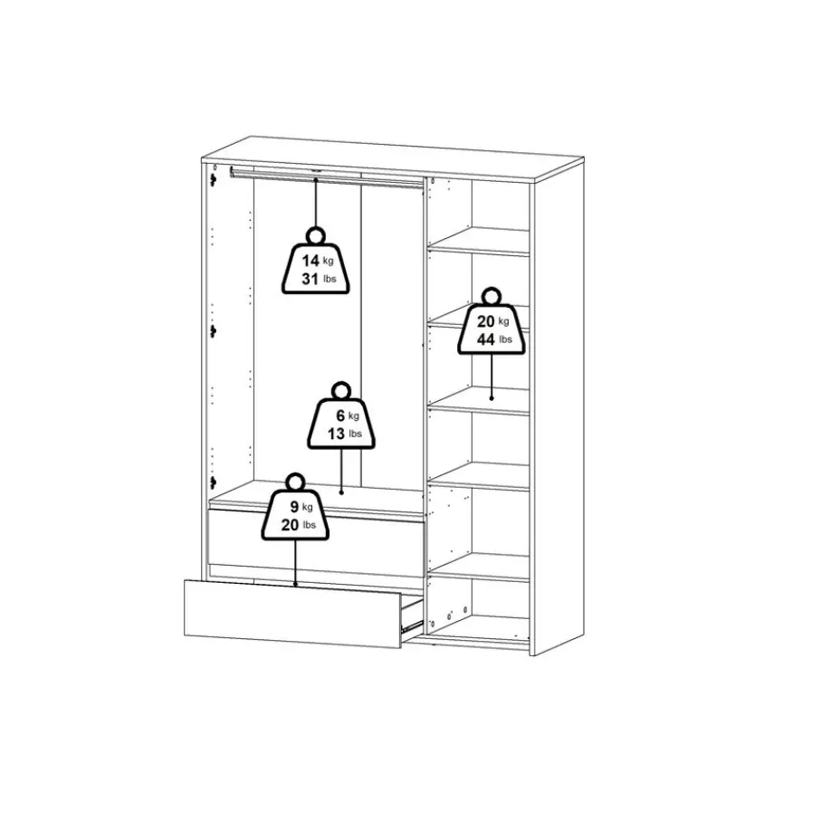 Kledingkasten< Kledingkast Atlanta Eiken / Hoogglans Wit - 149x202x58 cm
