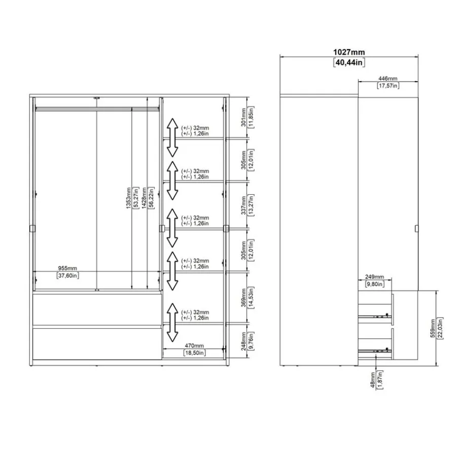 Kledingkasten< Kledingkast Atlanta Eiken / Hoogglans Wit - 149x202x58 cm