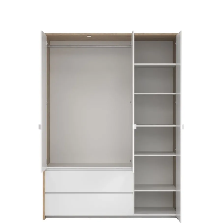 Kledingkasten< Kledingkast Atlanta Eiken / Hoogglans Wit - 149x202x58 cm