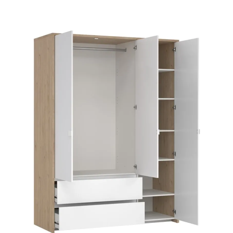 Kledingkasten< Kledingkast Atlanta Eiken / Hoogglans Wit - 149x202x58 cm