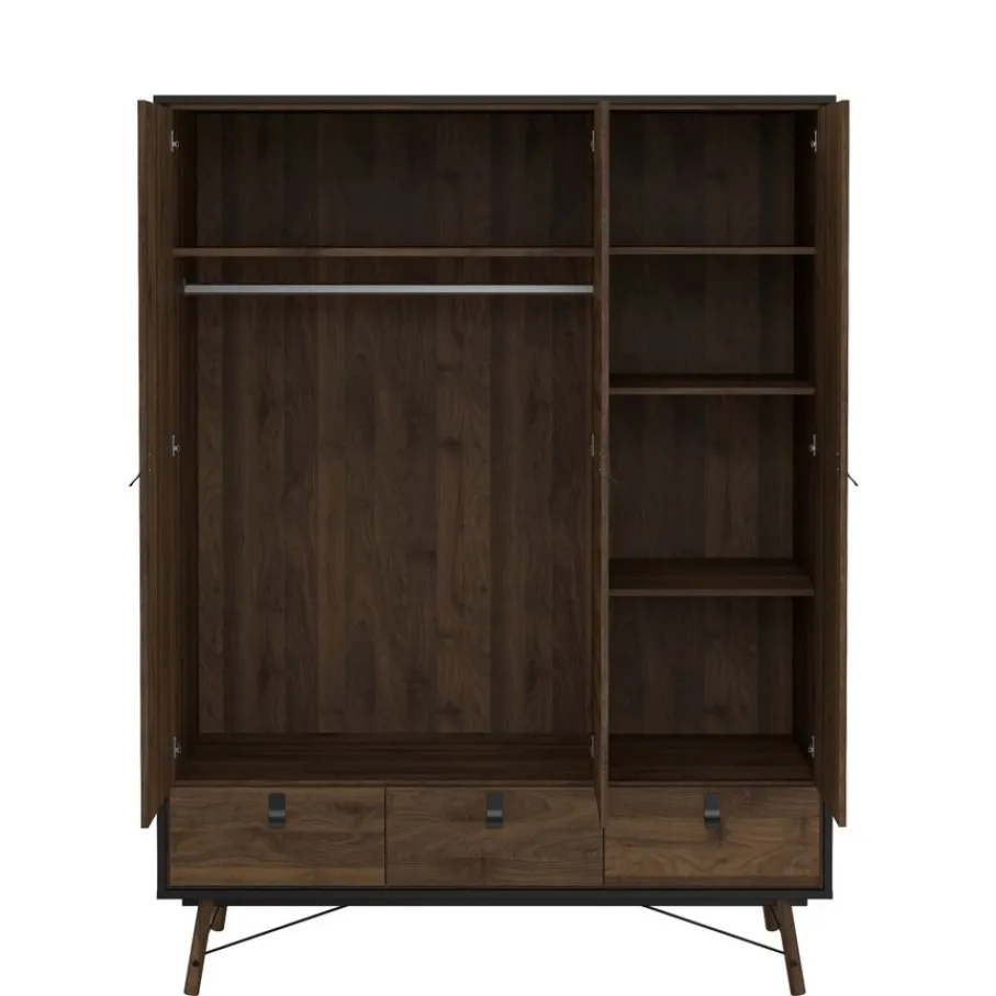 Kledingkasten< Kledingkast Denver Zwart / Walnoot - 150x200x60 cm