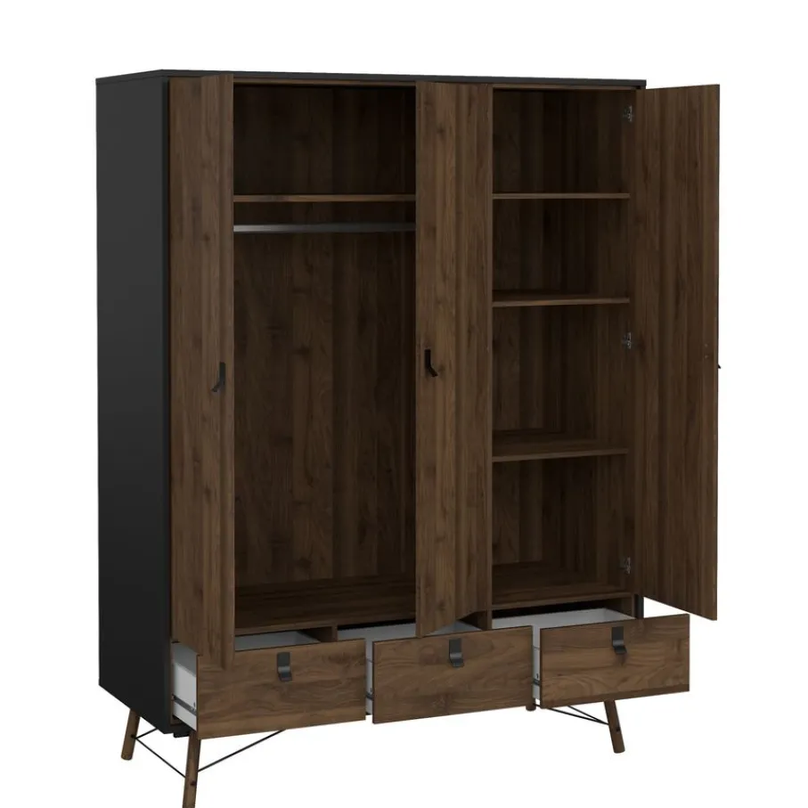 Kledingkasten< Kledingkast Denver Zwart / Walnoot - 150x200x60 cm