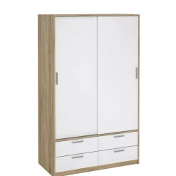 Kledingkasten< Kledingkast Jasper Eiken / Hoogglans Wit - 121x200x60 cm