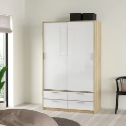 Kledingkasten< Kledingkast Jasper Eiken / Hoogglans Wit - 121x200x60 cm