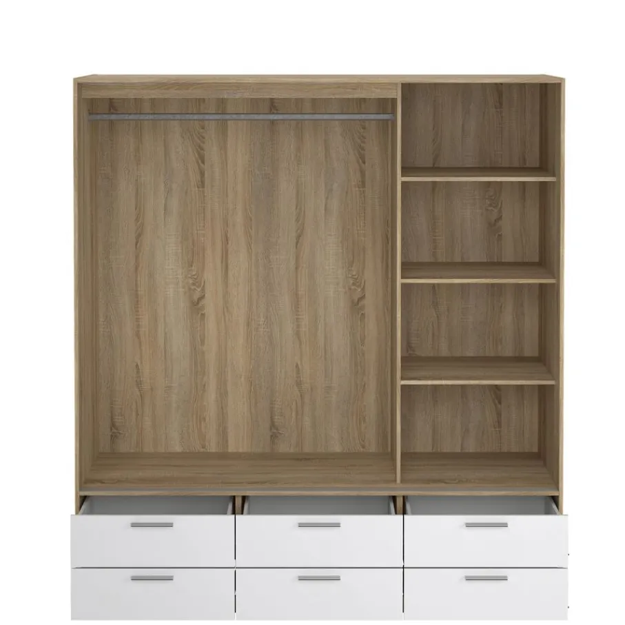 Kledingkasten< Kledingkast Jasper Eiken / Hoogglans Wit - 182x200x60 cm