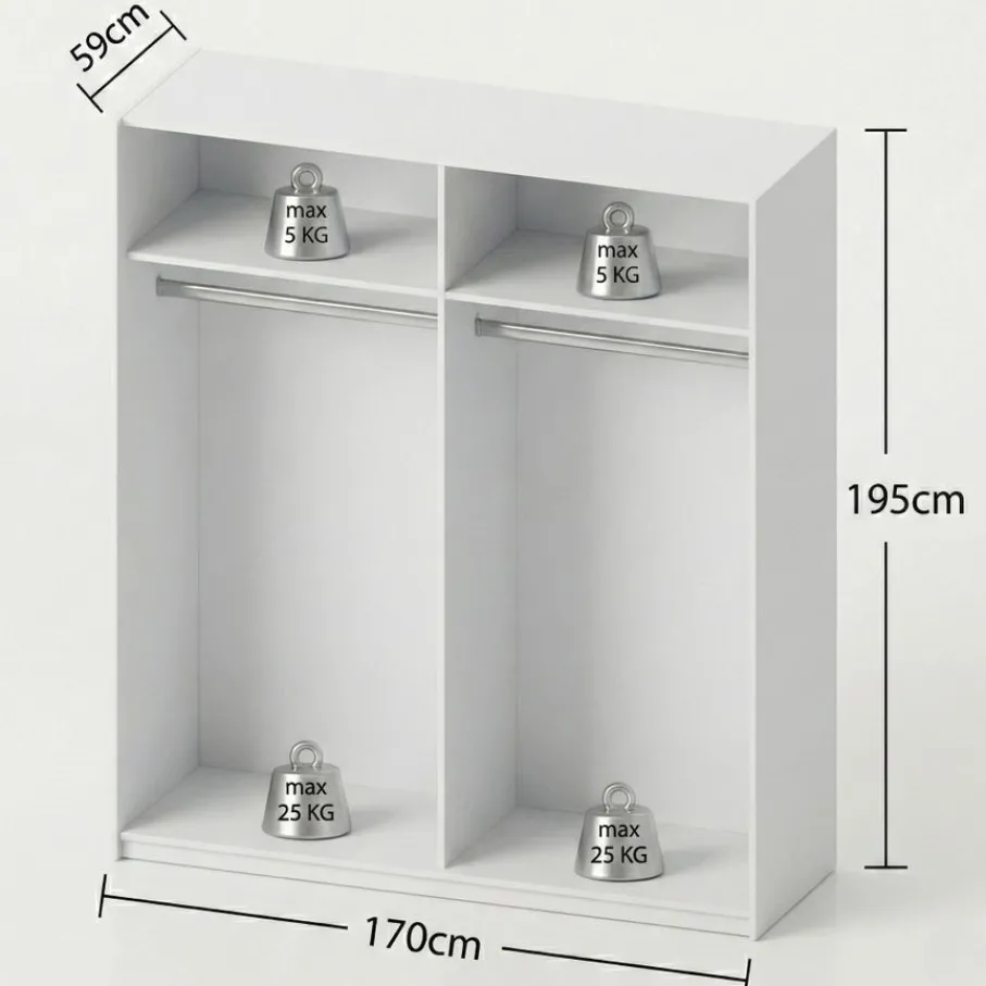 Kledingkasten< Kledingkast Victor Wit - 170x195x59 cm