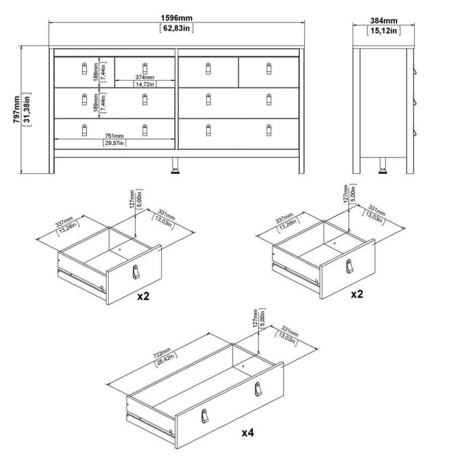 Ladekasten|Dressoirs< Ladekast Dallas Eiken - 160x80x39 cm