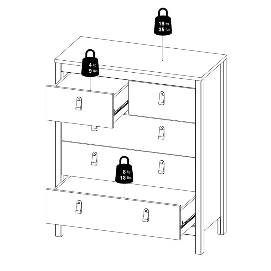 Opbergkasten< Ladekast Dallas Zwart - 83x99x39 cm