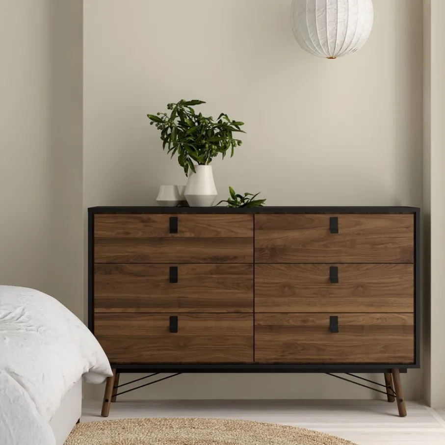 Opbergkasten< Ladekast Denver Zwart / Walnoot - 150x95x40 cm
