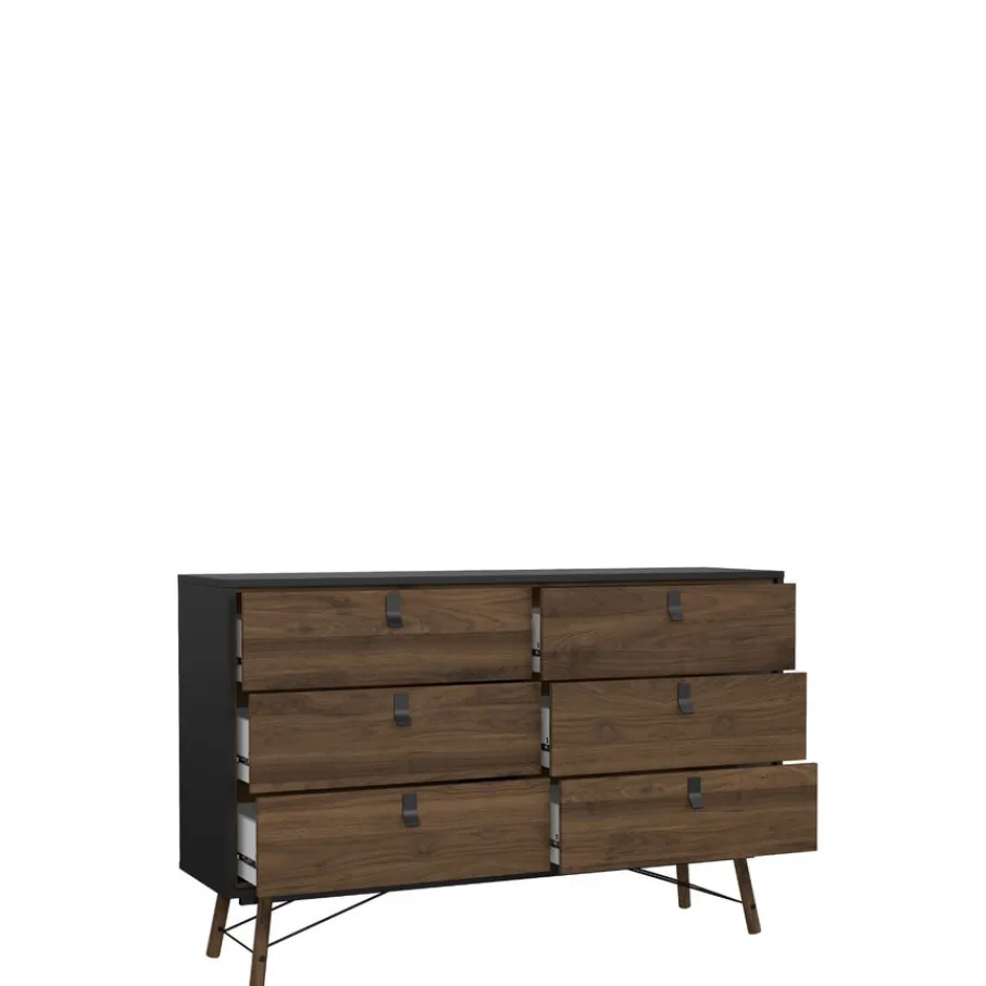 Opbergkasten< Ladekast Denver Zwart / Walnoot - 150x95x40 cm