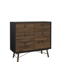 Opbergkasten< Ladekast Denver Zwart / Walnoot - 102x95x40 cm