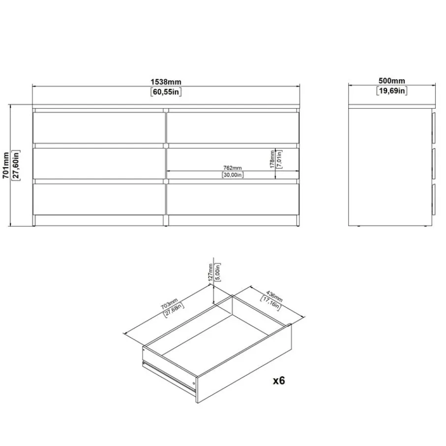 Opbergkasten< Ladekast Luna Hoogglans Wit - 154x71x50 cm