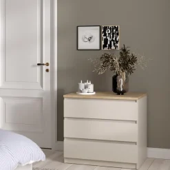 Ladekasten< Ladekast Luna Taupe / Eiken - 77x71x50 cm