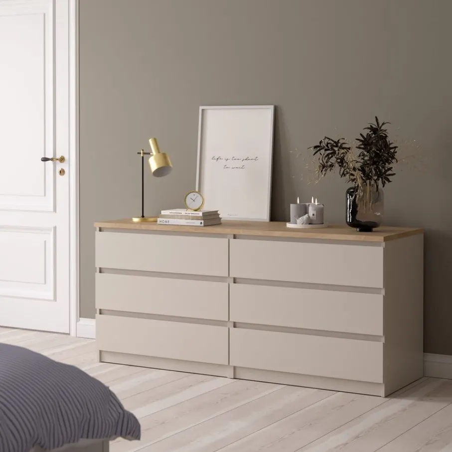 Opbergkasten< Ladekast Luna Taupe / Eiken - 154x71x50 cm