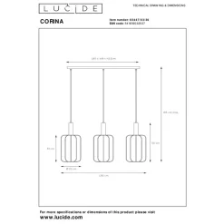 Hanglampen<Lucide Hanglamp Corina Zwart - 3 x E27 - 90 cm breed