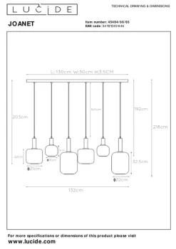 Hanglampen<Lucide Hanglamp Joanet Zwart - 6 x E27 - 132 cm breed