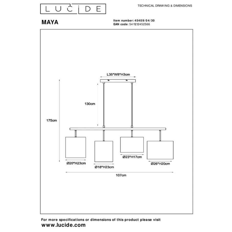 Hanglampen<Lucide Hanglamp Maya Zwart - 4 x E27 - 107 cm breed