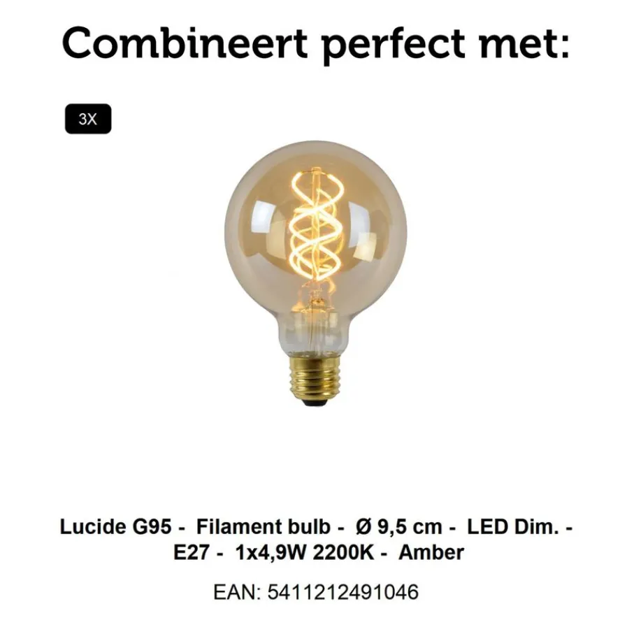 Hanglampen<Lucide Hanglamp Rosas Zwart - 3 x E27 - 130 cm breed