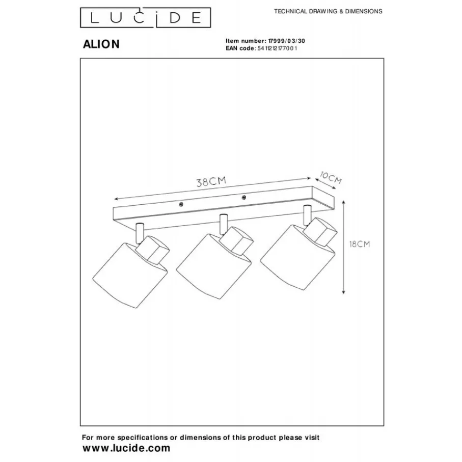 Spots<Lucide Plafondspot Alion Zwart - 3 x E14 - 38x10 cm
