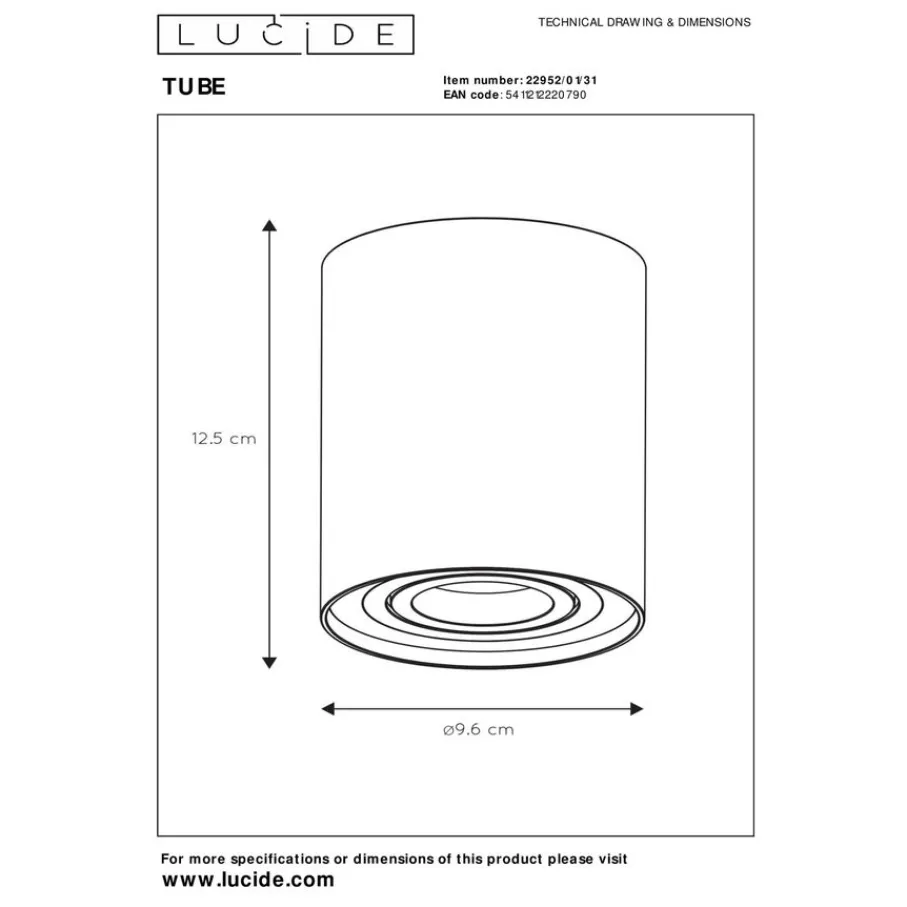 Spots<Lucide Plafondspot Tube Wit - GU10 - Ø 10 cm