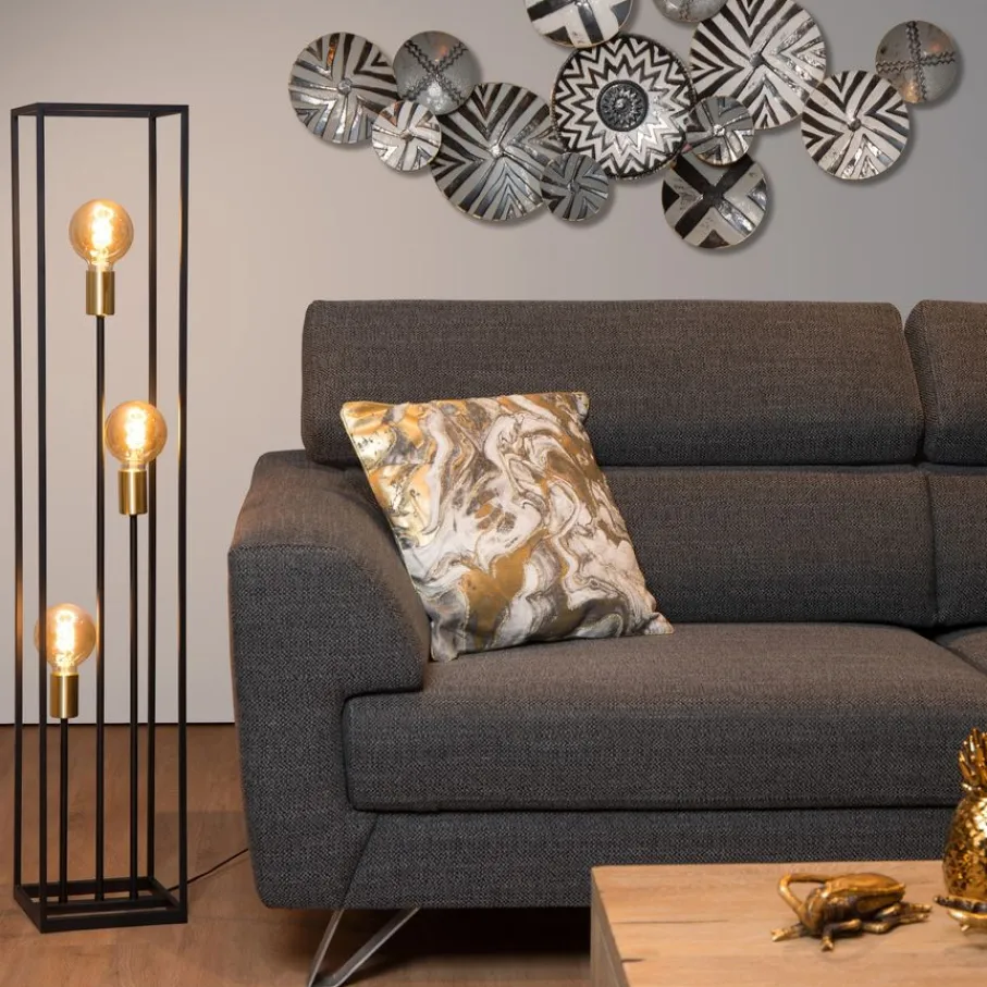 Vloerlampen<Lucide Vloerlamp Ruben Zwart - 3 x E27 - 120 cm hoog