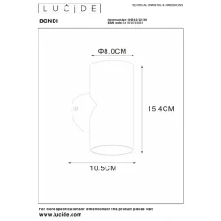 Wandlampen<Lucide Wandlamp Bondi Zwart - GU10 - 18 cm hoog