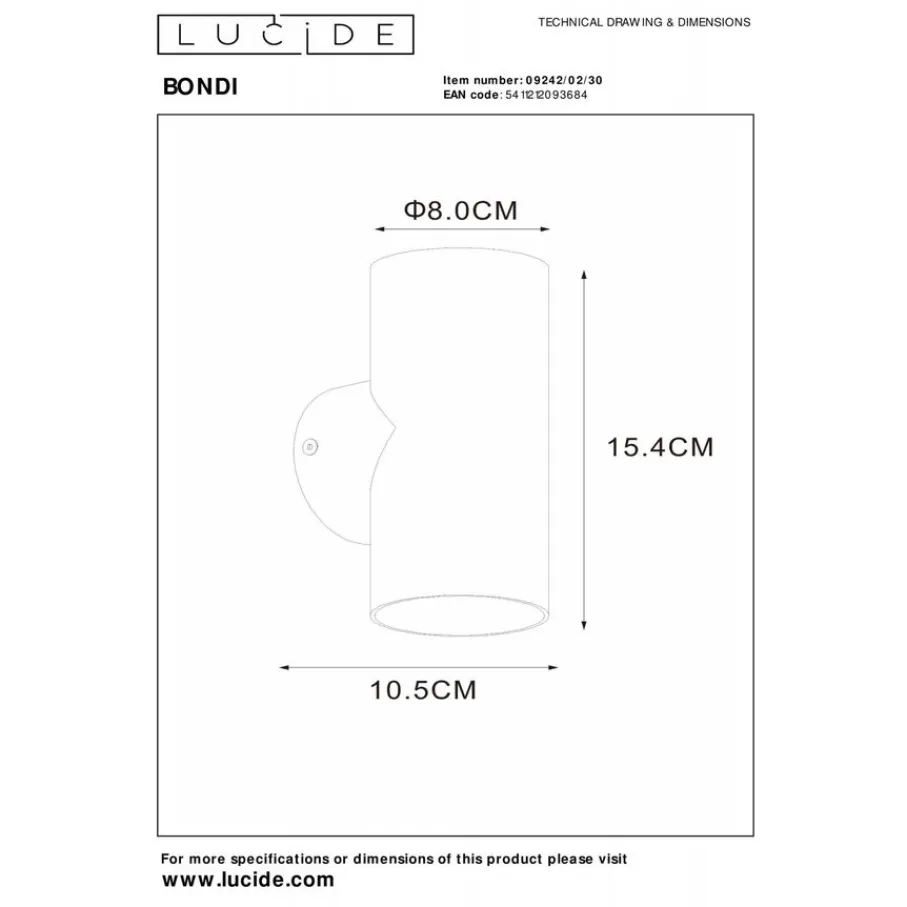 Wandlampen<Lucide Wandlamp Bondi Zwart - GU10 - 18 cm hoog