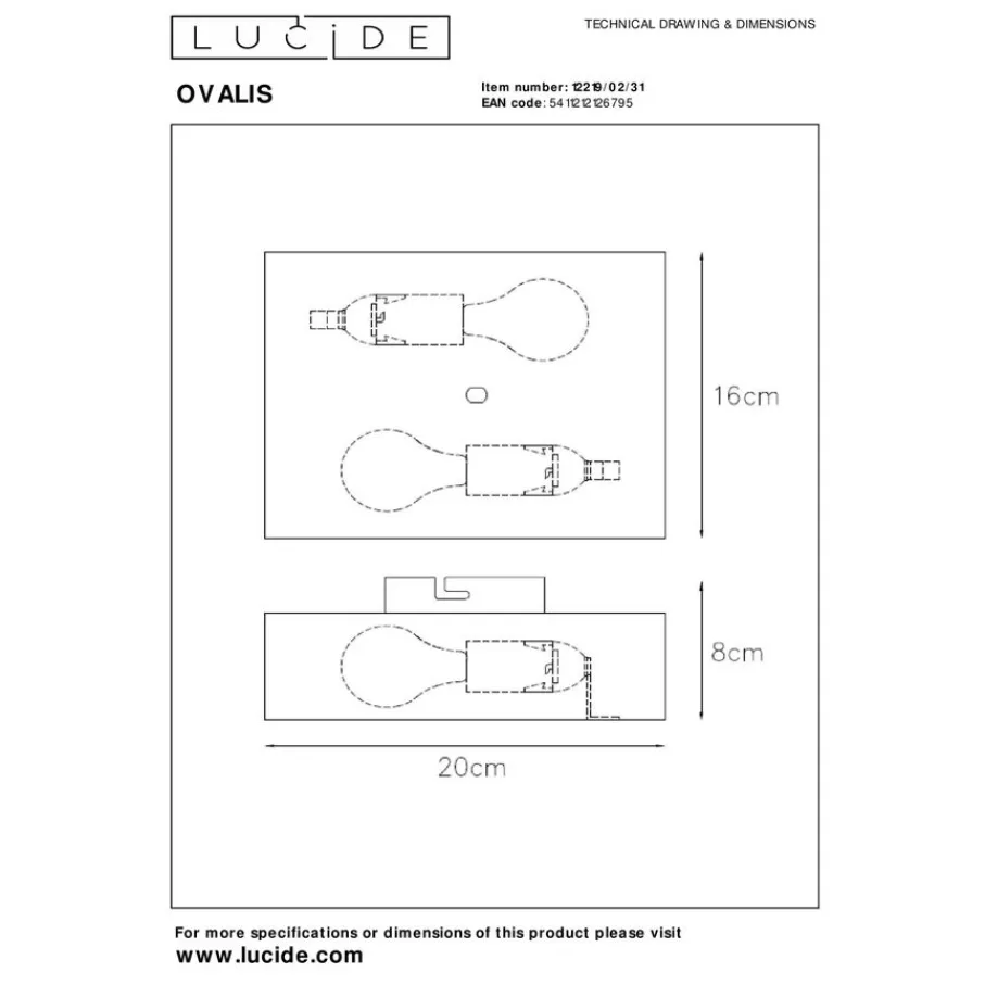 Wandlampen<Lucide Wandlamp Ovalis Zwart - 2 x E14 - 20 cm hoog