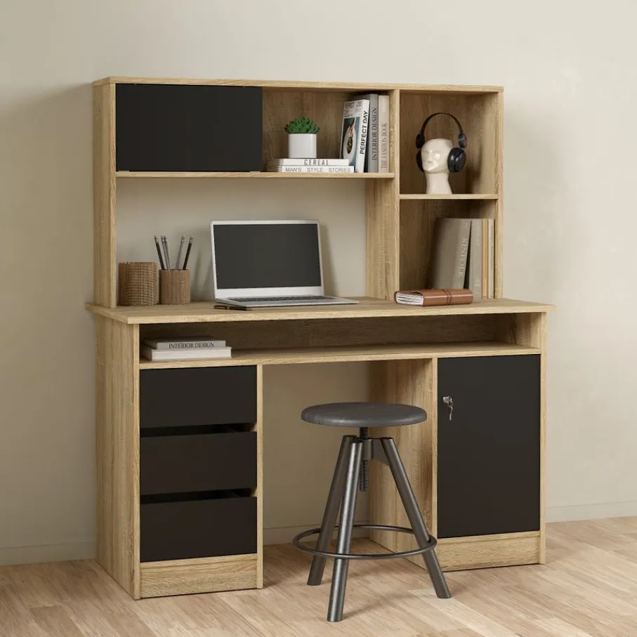Bureaus< Opzetkast Boston Eiken / Zwart - 123x65x24 cm