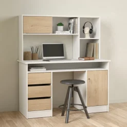 Bureaus< Opzetkast Boston Wit / Eiken - 123x65x24 cm