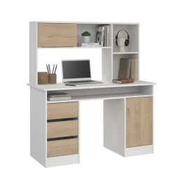 Bureaus< Opzetkast Boston Wit / Eiken - 123x65x24 cm