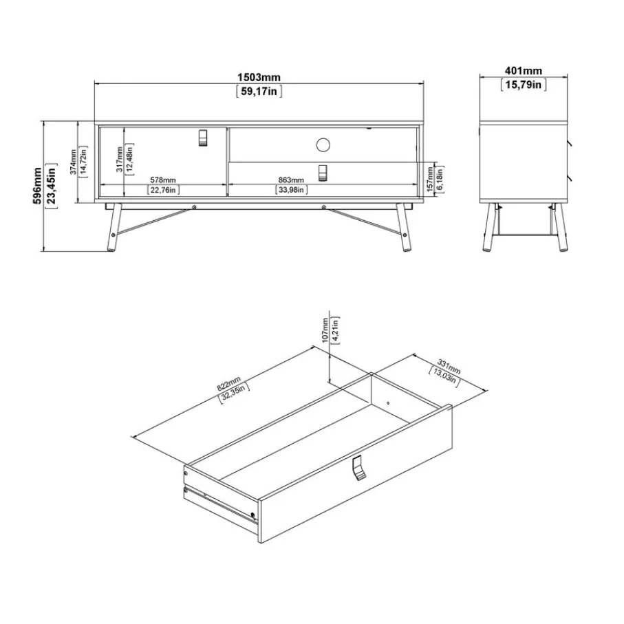 Tv-Meubels< TV-meubel Denver Eiken - 150x60x40 cm