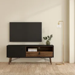 Tv-Meubels< TV-meubel Denver Zwart / Walnoot - 150x60x40 cm