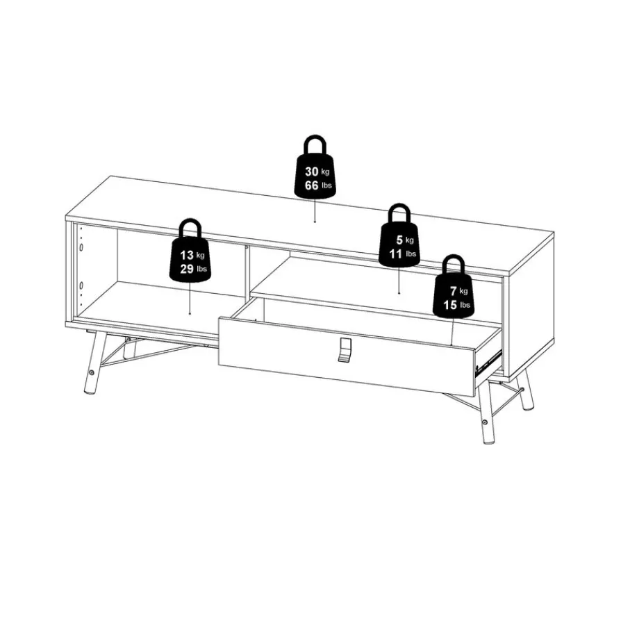 Tv-Meubels< TV-meubel Denver Zwart / Walnoot - 150x60x40 cm