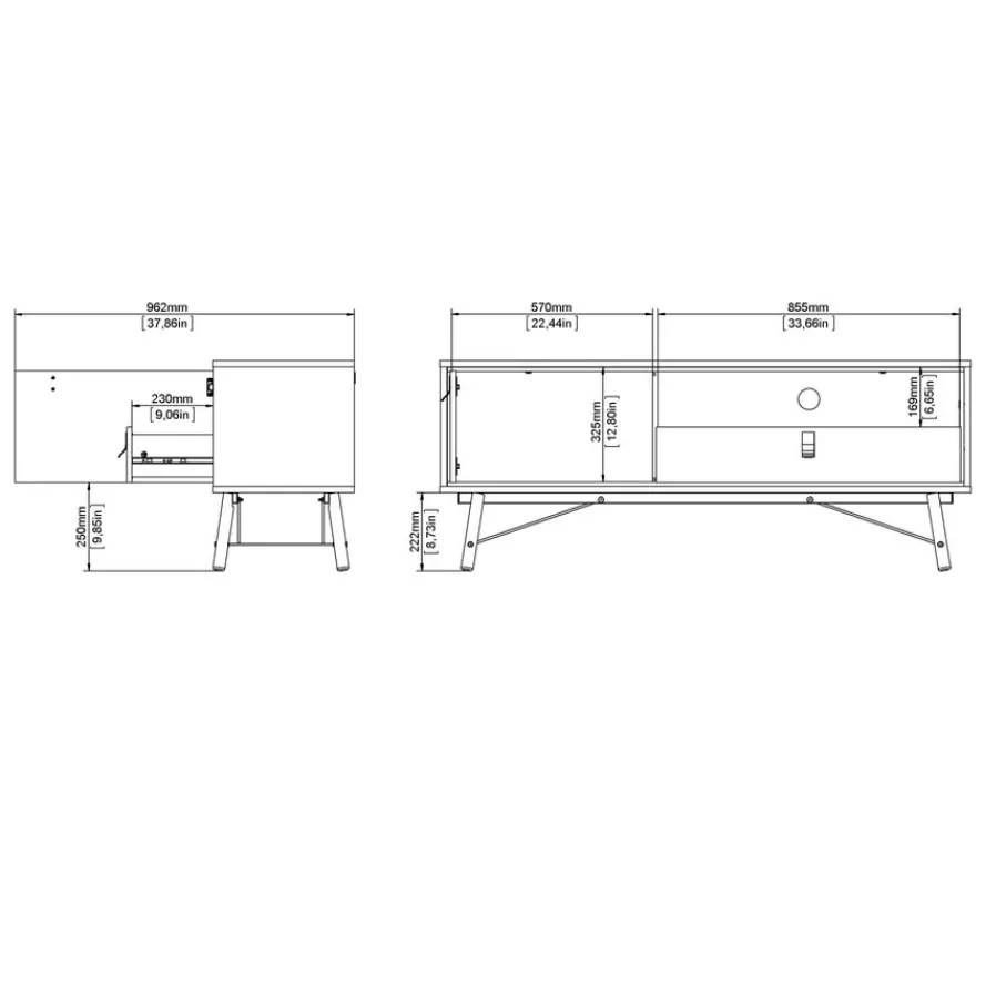 Tv-Meubels< TV-meubel Denver Zwart / Walnoot - 150x60x40 cm