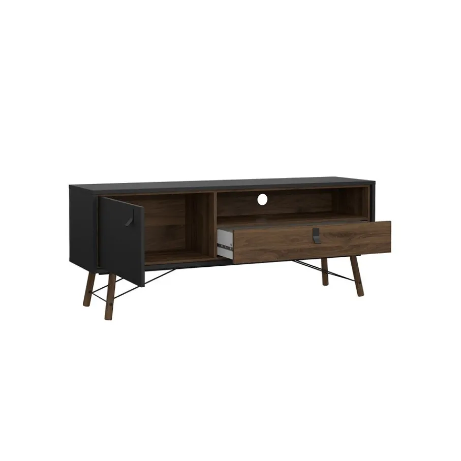 Tv-Meubels< TV-meubel Denver Zwart / Walnoot - 150x60x40 cm
