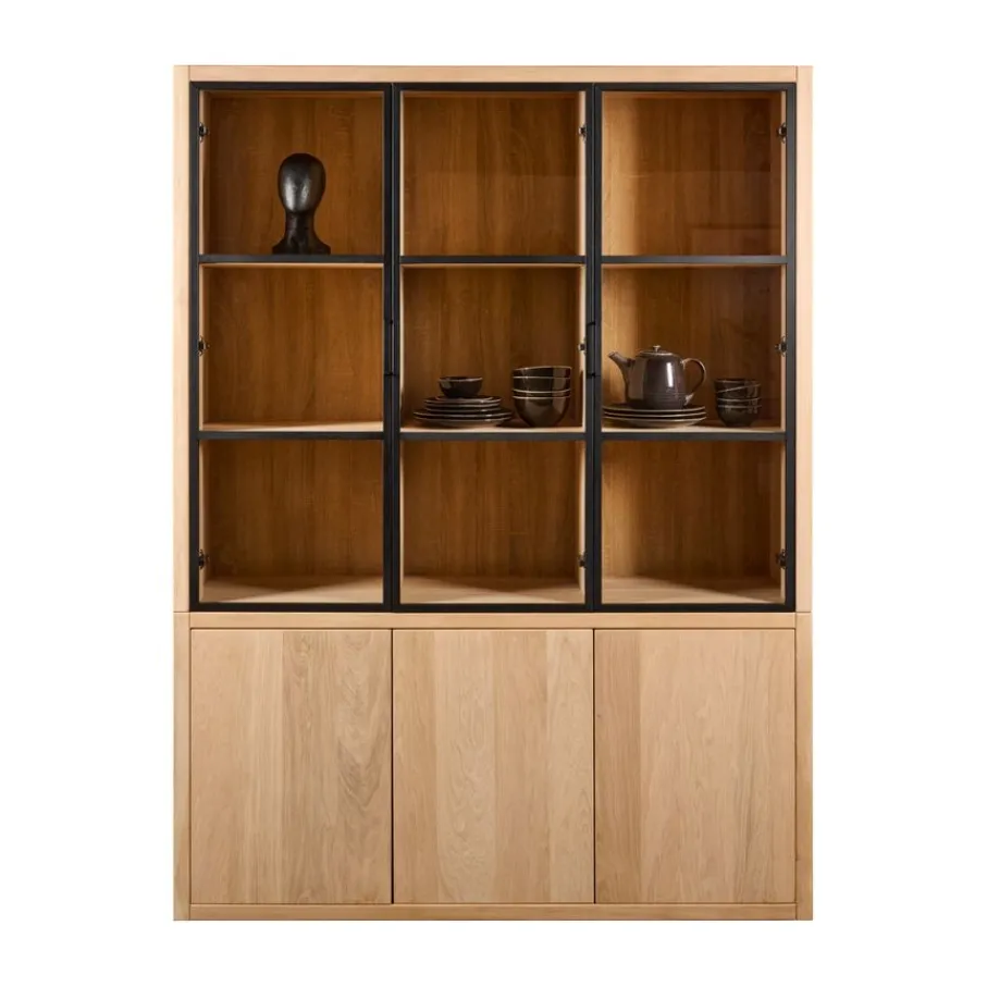 Buffetkasten|Vitrinekasten< Vitrinekast Chester Naturel - 155x214x40 cm