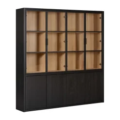 Vitrinekasten|Buffetkasten< Vitrinekast Chester Zwart - 205x214x40 cm