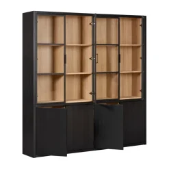 Vitrinekasten|Buffetkasten< Vitrinekast Chester Zwart - 205x214x40 cm