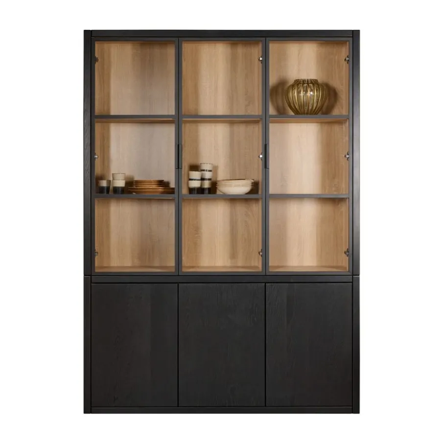 Buffetkasten|Vitrinekasten< Vitrinekast Chester Zwart - 155x214x40 cm