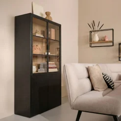 Buffetkasten|Vitrinekasten< Vitrinekast Chester Zwart - 105x214x40 cm