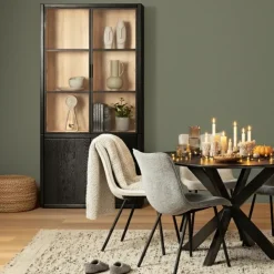 Buffetkasten|Vitrinekasten< Vitrinekast Chester Zwart - 105x214x40 cm